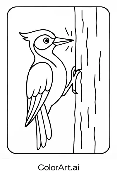 Página para Colorear de un Pájaro Carpintero Carismático