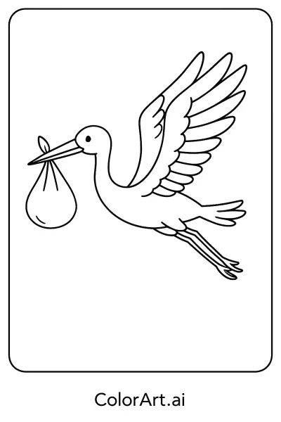Página para Colorear de Ave Cigüeña Blanca  