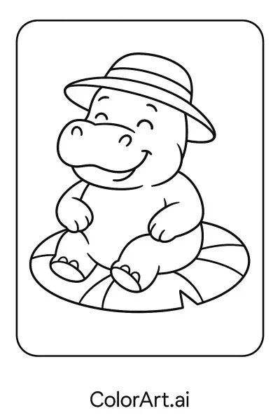 Página para colorear de un hipopótamo estilo caricatura