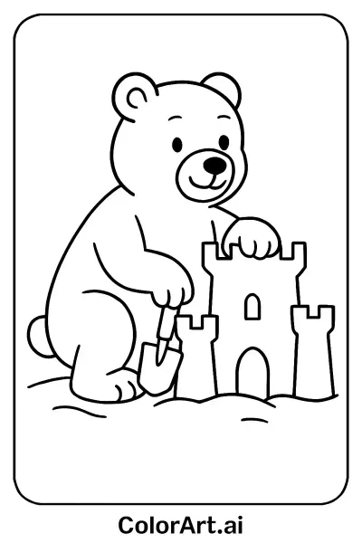 La página para colorear del Castillo en la Playa del Oso Consciente