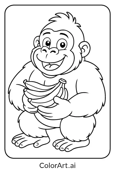 Página para Colorear del Gorila y Su Plátano