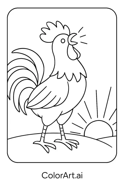 La página para colorear "El gallo canta al amanecer"