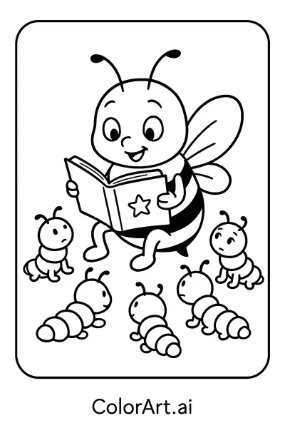 Cuentos Zumbadores: Página de Colorear de Enriquecimiento Literario con Abeja y Orugas