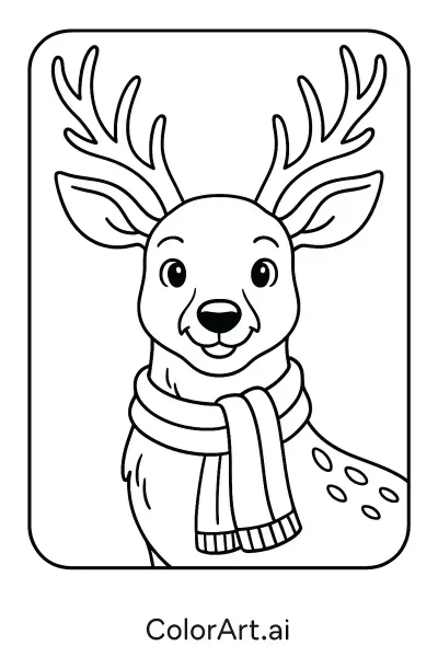 Arte de la vida silvestre con el ciervo navideño página para colorear