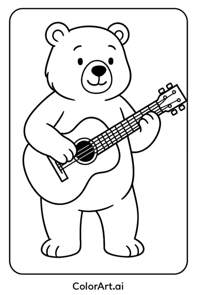 Strum Along con Teddy: La Página de Colorear del Oso Musical