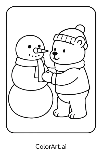 ¡Una aventura de colorear en un mundo invernal con un oso y un muñeco de nieve!