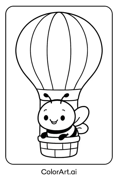 Página para colorear: La Aventura en Globo de la Abeja