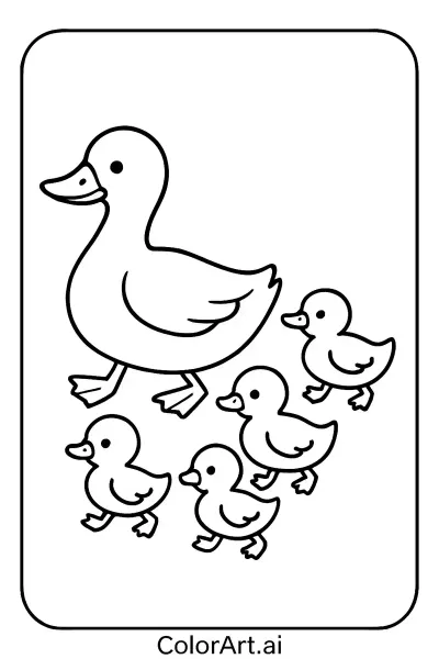 Página para Colorear de la Familia de Patos