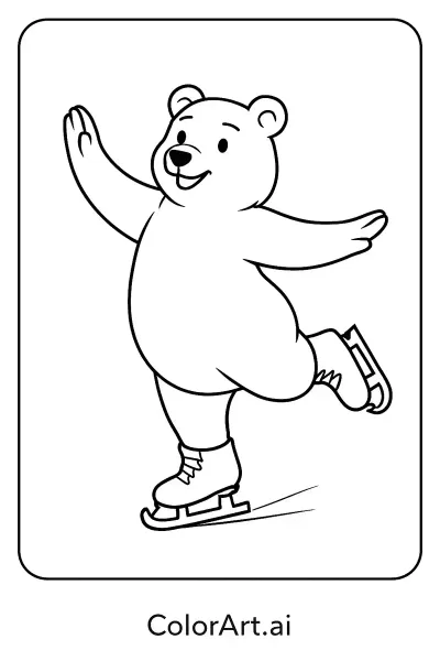 Oso Patinador sobre Hielo: Una Meditación Visual de Página para Colorear
