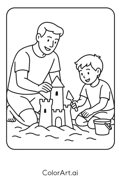 Página para colorear del Día del Padre con Castillo de Arena