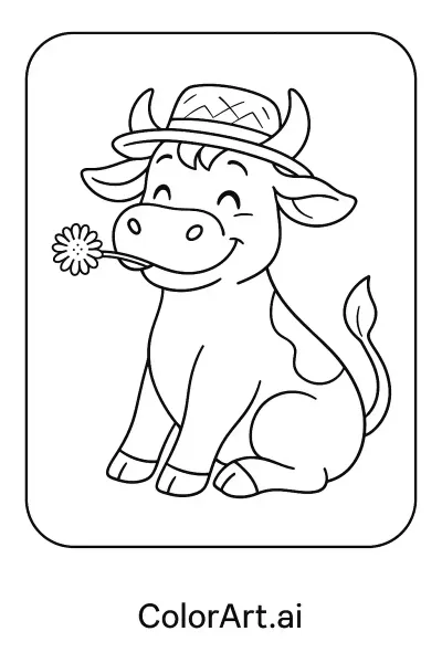 La Página de Colorear de la Vaca Más Feliz de la Granja