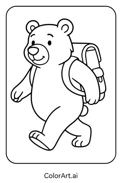 Página para Colorear de un Oso Estudiante con Mochila  
