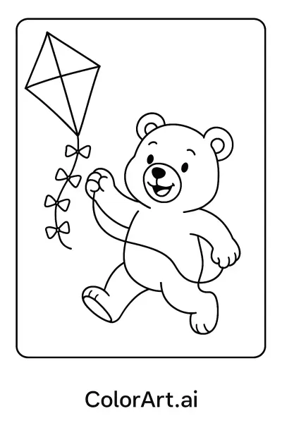 Un Oso Alegre con una Página para Colorear Voladora