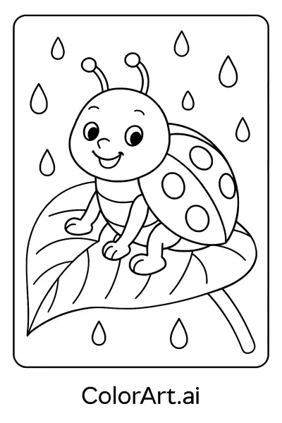 Aventuras de un Pequeño Mariquita en un Día Lluvioso - Página para Colorear