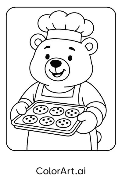 Página para colorear de Oso Panadero de Galletas  