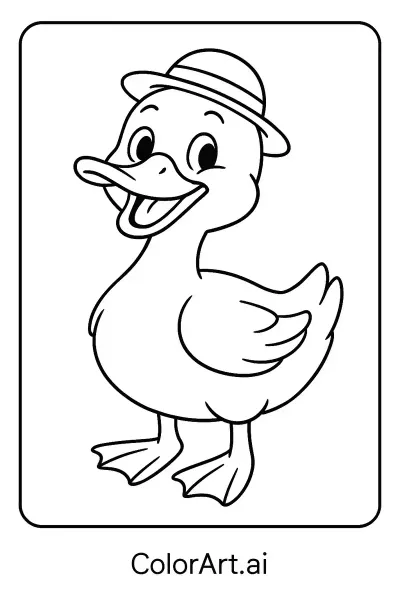 Página para colorear de un pato simpático con un sombrero bombín