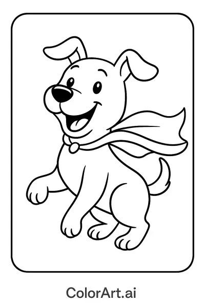 Página para colorear de perro feliz con capa