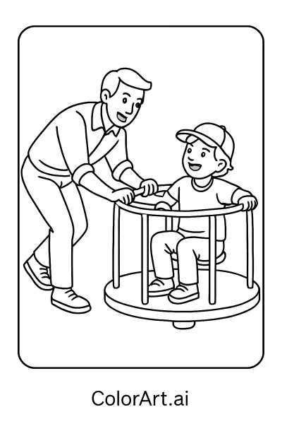 Tiovivo en la Página para Colorear del Día del Padre
