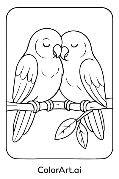Two robin birds perched closely on a branch coloring page