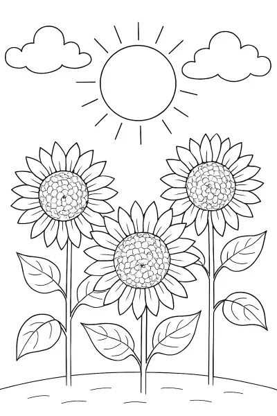 Trae la luz del sol a tu día con una hermosa página de colorear de girasoles