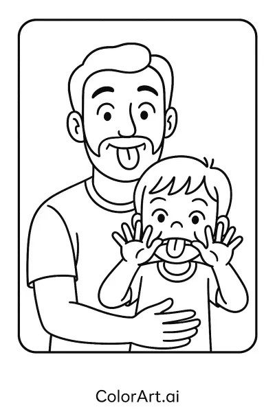 Haciendo Caras Graciosas con los Niños en la Página de Colorear del Día del Padre