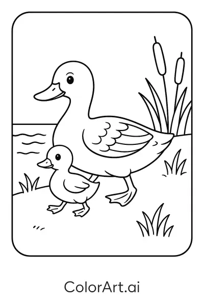 Página para Colorear de Pato y Patito: Una Escena Emocional Entre Padre e Hijo  