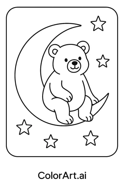 Página para colorear de un oso soñador bajo las estrellas