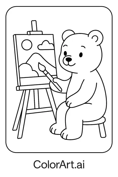 Página para colorear de oso artístico para la conciencia emocional
