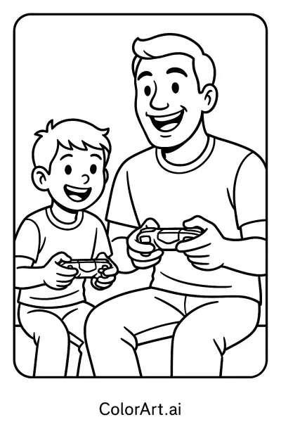 Página para colorear sobre jugar videojuegos en el Día del Padre