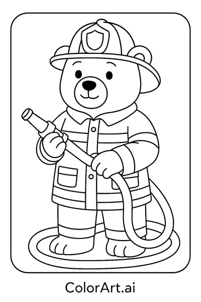 Página de Coloreo de Oso de Peluche Bombero Valiente  