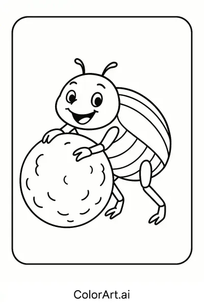Página para Colorear Escarabajo Pelotero: Actividad Divertida y Linda de Insectos  