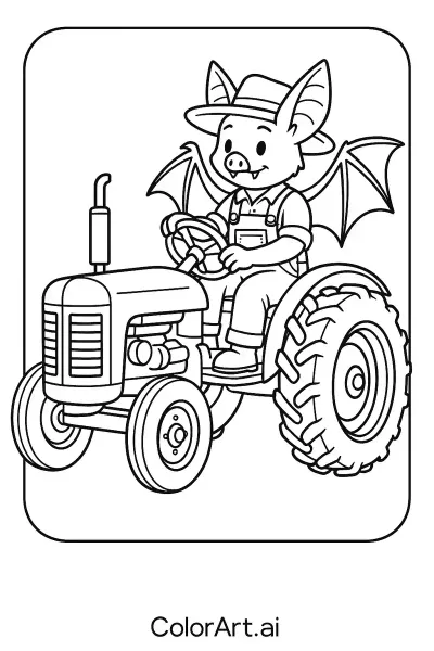 Diversión Familiar y Dominio de la Motricidad Fina: El Murciélago y el Tractor en la Página para Colorear  